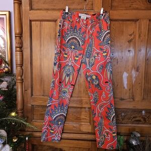 Gretchen Scott Designs Red and Blue Paisley Straight Leg Pants